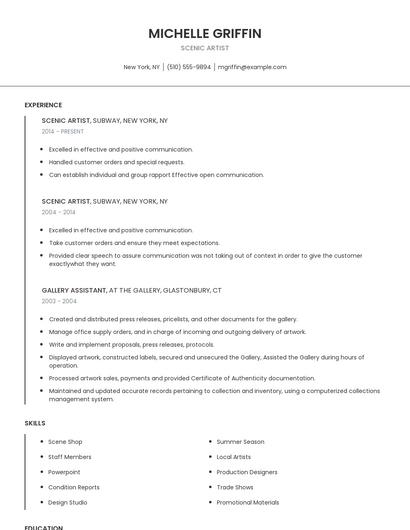 Scenic Artist Resume