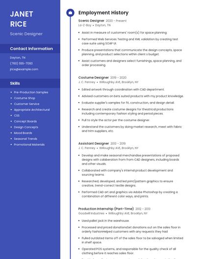 Scenic Designer Resume