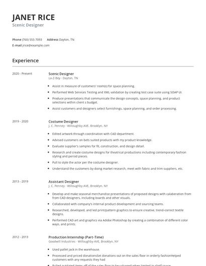 Scenic Designer Resume