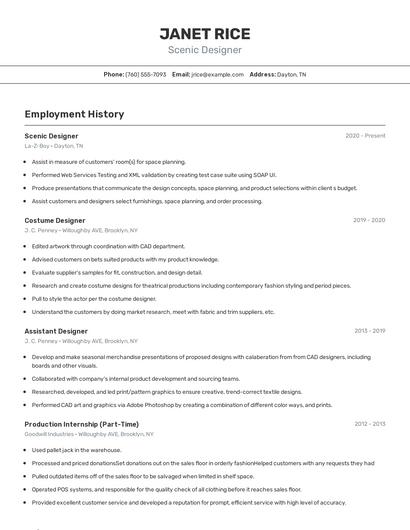 Scenic Designer Resume