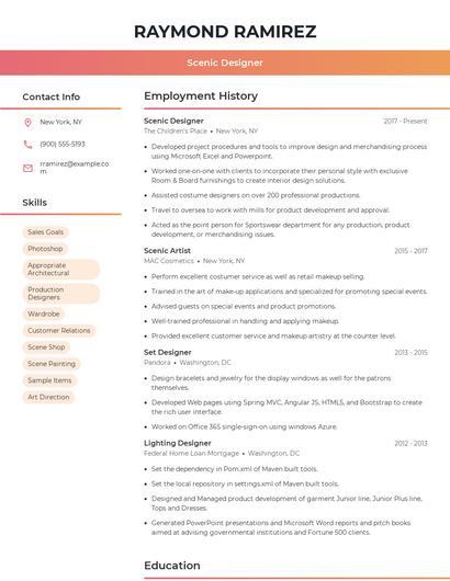 Scenic Designer Resume