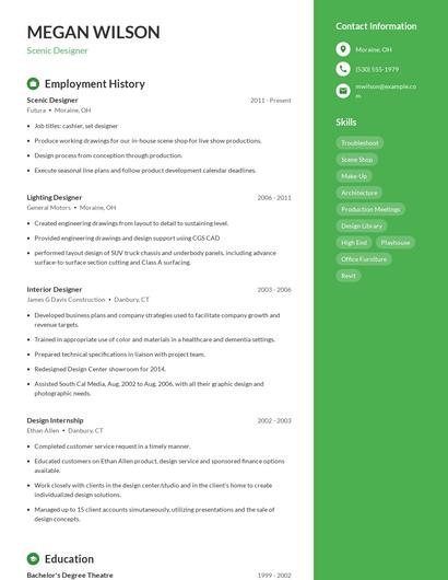 Scenic Designer Resume