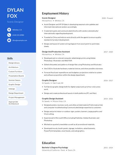 Scenic Designer Resume