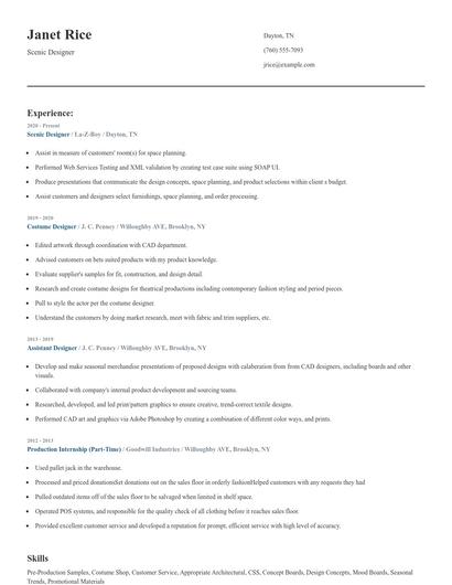 Scenic Designer Resume