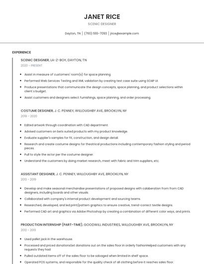 Scenic Designer Resume