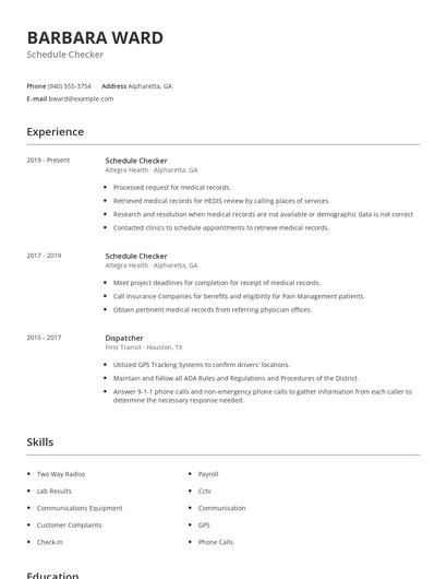 Schedule Checker Resume