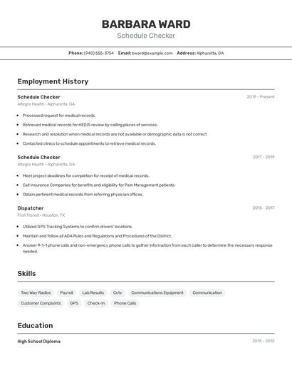 Schedule Checker Resume