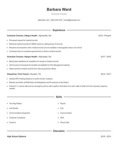 Schedule Checker Resume