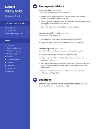 Schedule Clerk Resume
