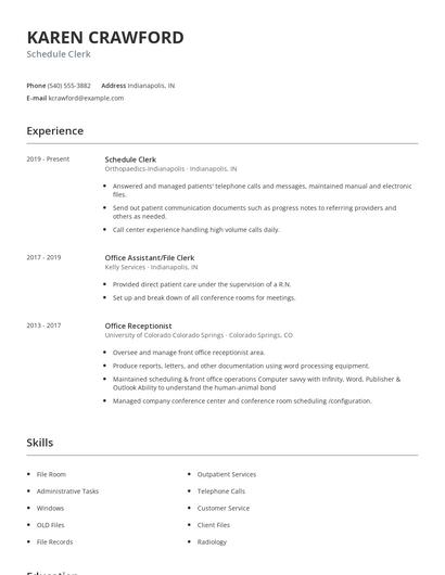 Schedule Clerk Resume
