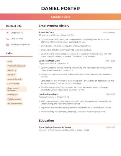 Schedule Clerk Resume
