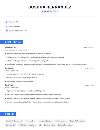 Schedule Clerk Resume