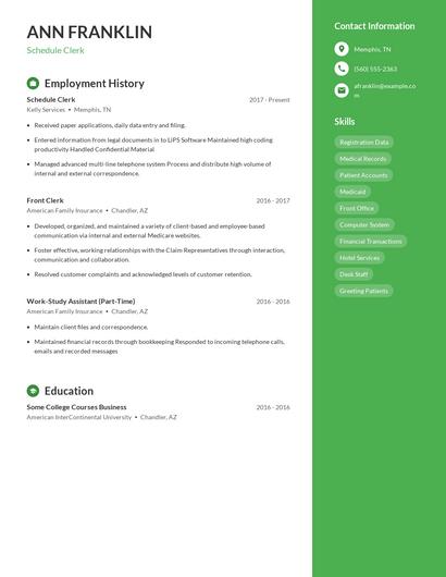 Schedule Clerk Resume