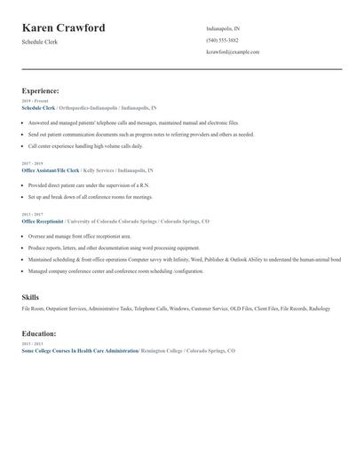 Schedule Clerk Resume