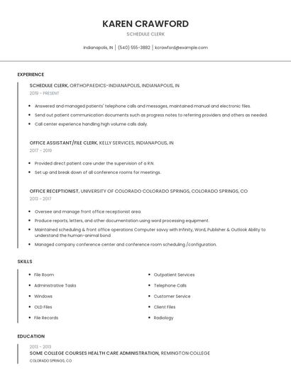 Schedule Clerk Resume