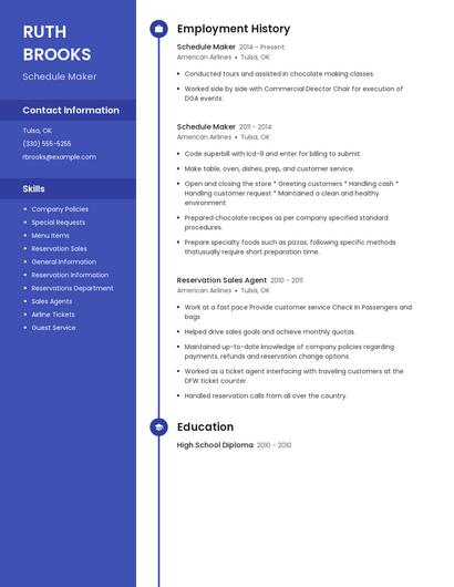 Schedule Maker Resume