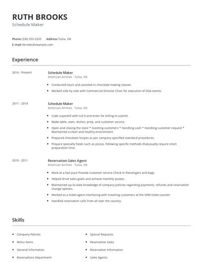 Schedule Maker Resume