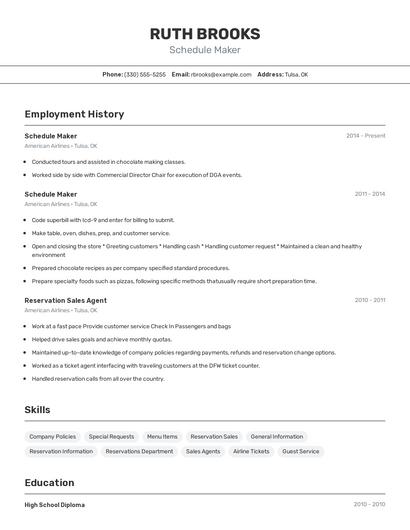 Schedule Maker Resume