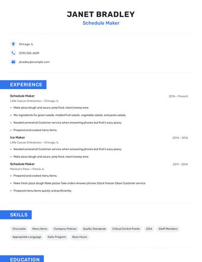 Schedule Maker Resume