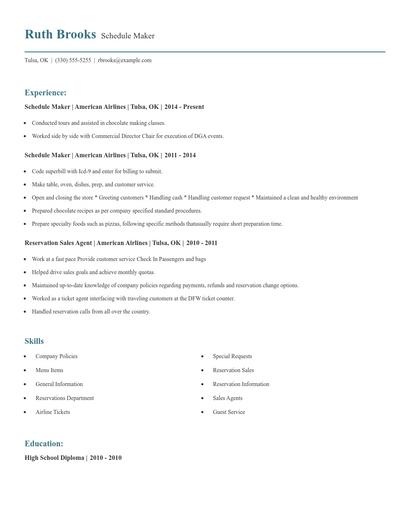 Schedule Maker Resume