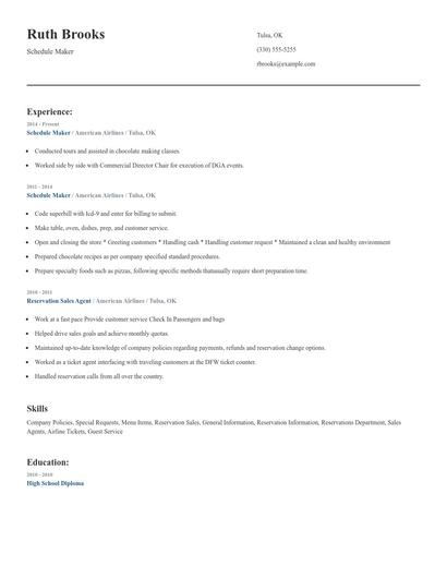 Schedule Maker Resume