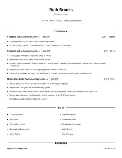 Schedule Maker Resume