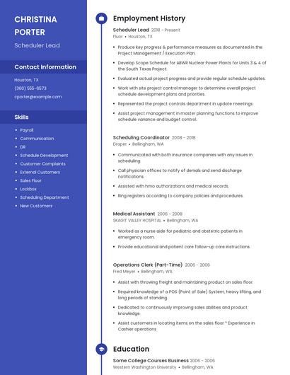 Scheduler Lead Resume