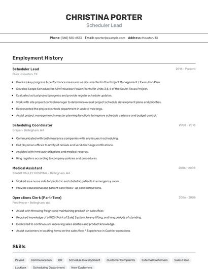Scheduler Lead Resume