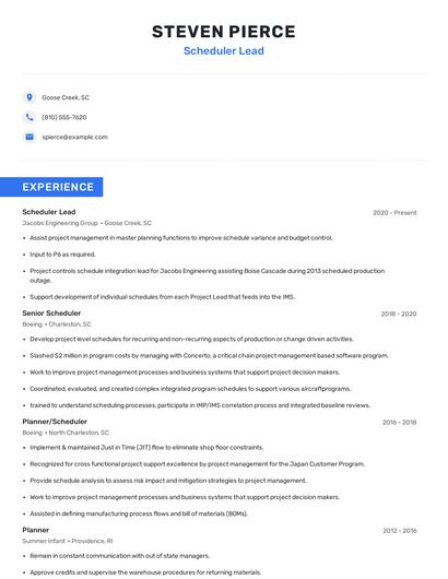Scheduler Lead Resume