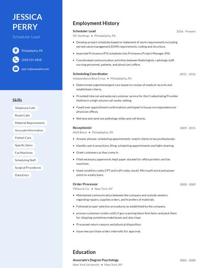 Scheduler Lead Resume