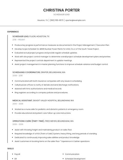 Scheduler Lead Resume