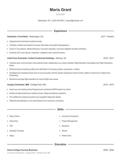 Scheduler Resume