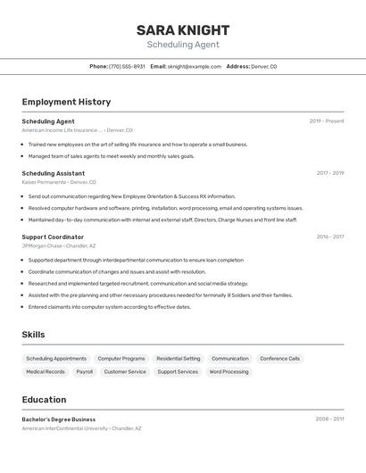 Scheduling Agent Resume