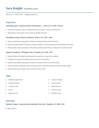 Scheduling Agent Resume