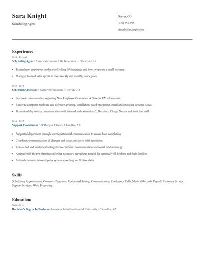 Scheduling Agent Resume