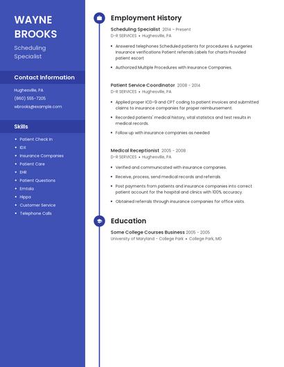 Scheduling Specialist Resume
