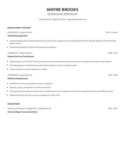 Scheduling Specialist Resume