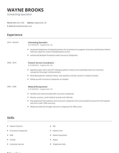 Scheduling Specialist Resume