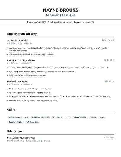 Scheduling Specialist Resume