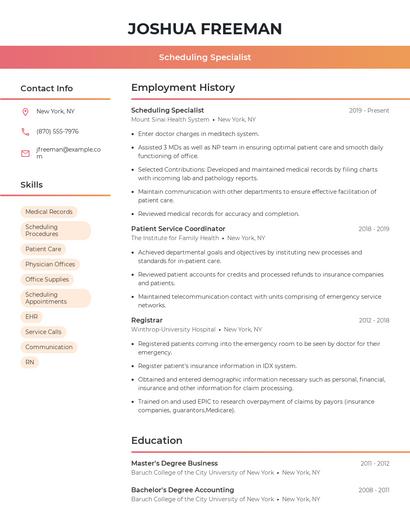 Scheduling Specialist Resume