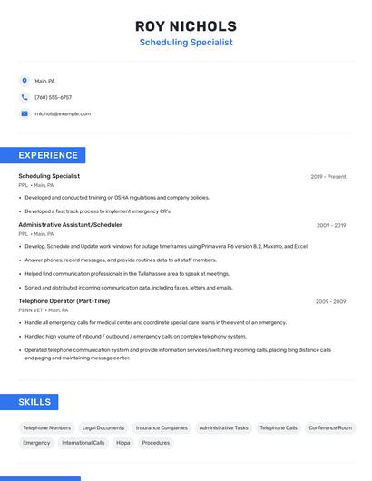 Scheduling Specialist Resume