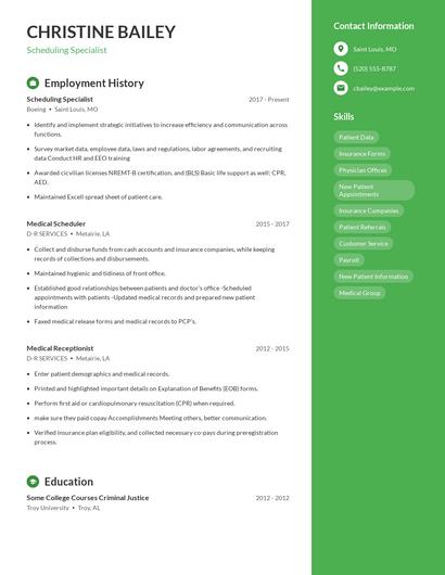 Scheduling Specialist Resume