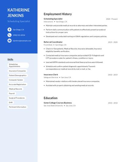 Scheduling Specialist Resume