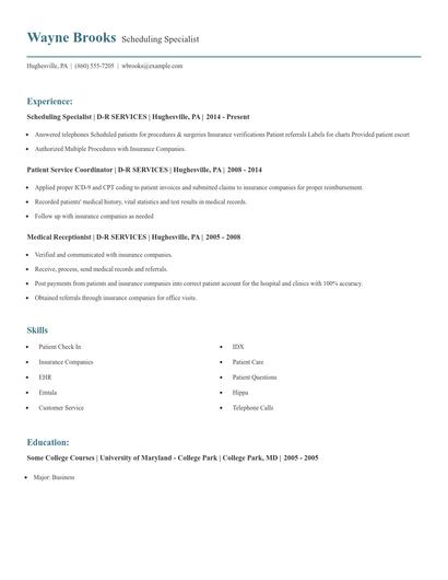 Scheduling Specialist Resume
