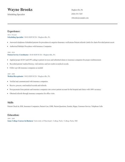 Scheduling Specialist Resume