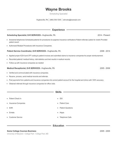 Scheduling Specialist Resume