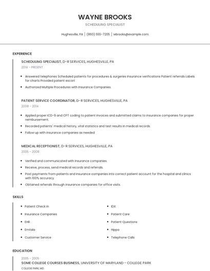 Scheduling Specialist Resume