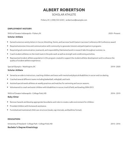 Scholar Athlete Resume
