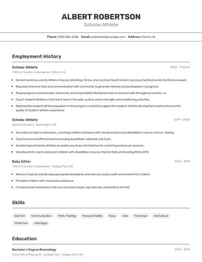 Scholar Athlete Resume