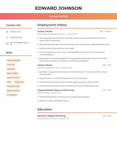 Scholar Athlete Resume